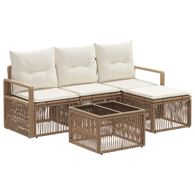 Conjunto de sofás de jardín 5 pcs Beige ratán sintético