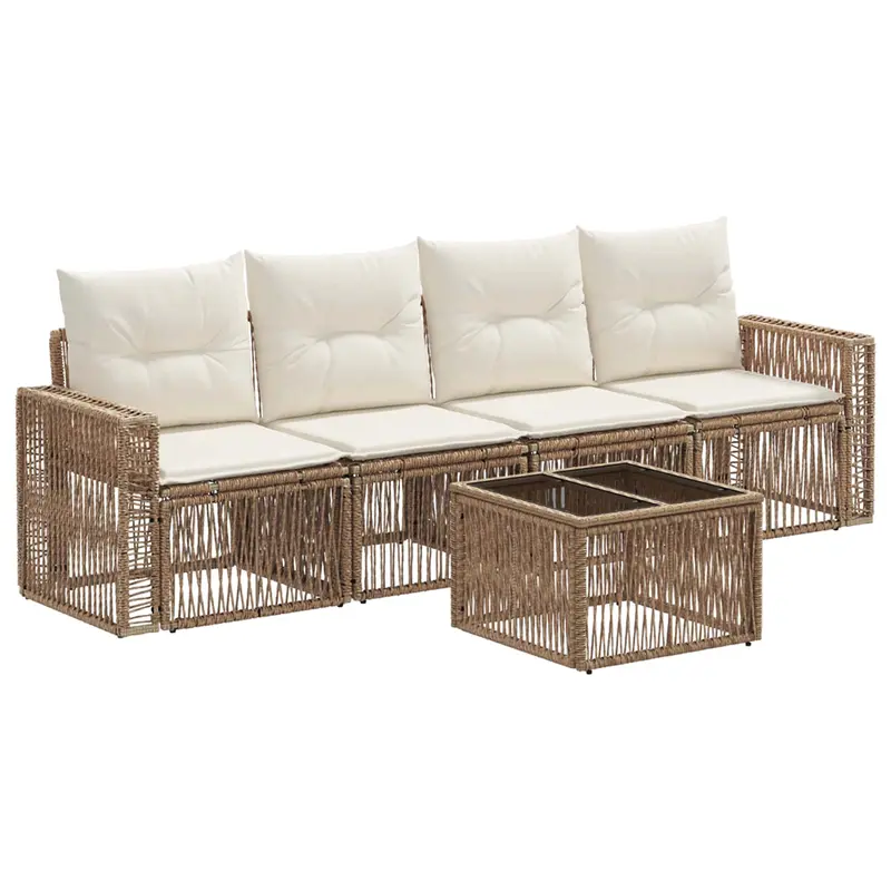 Conjunto de sofás de jardín 5 pcs Beige y blanco crema