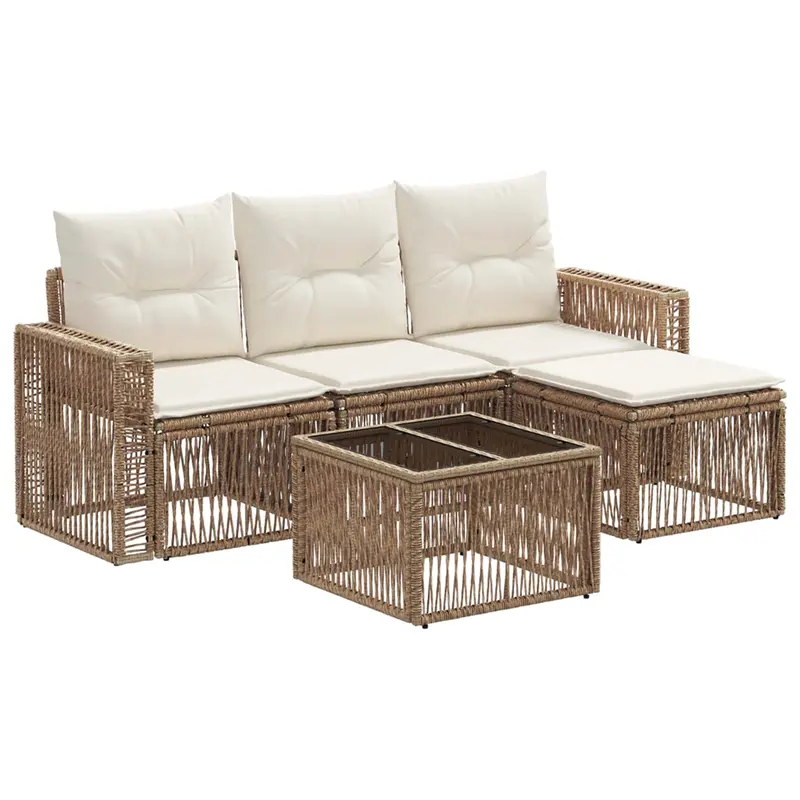 Conjunto de sofás de jardín 5 pcs Beige y blanco crema
