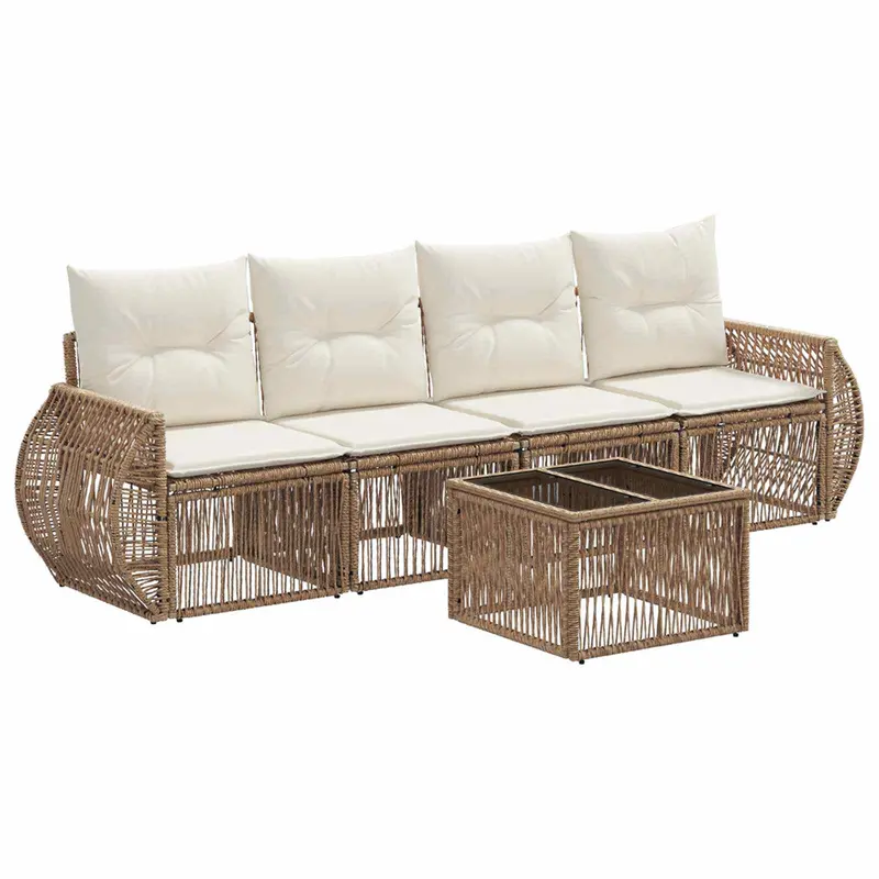 Conjunto de sofás de jardín 5 pcs Beige y blanco crema
