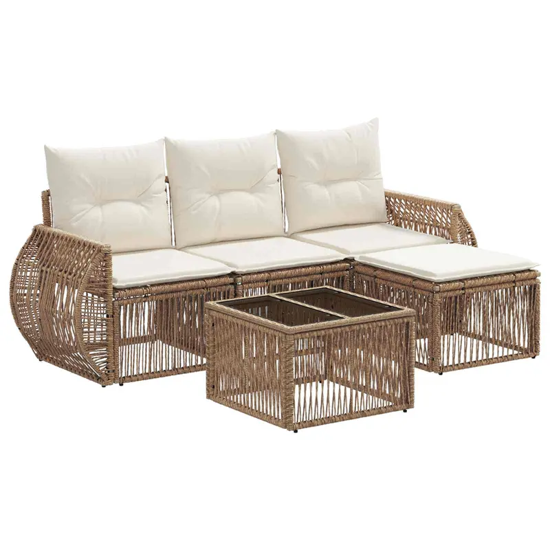 Conjunto de sofás de jardín 5 pcs Beige y blanco crema