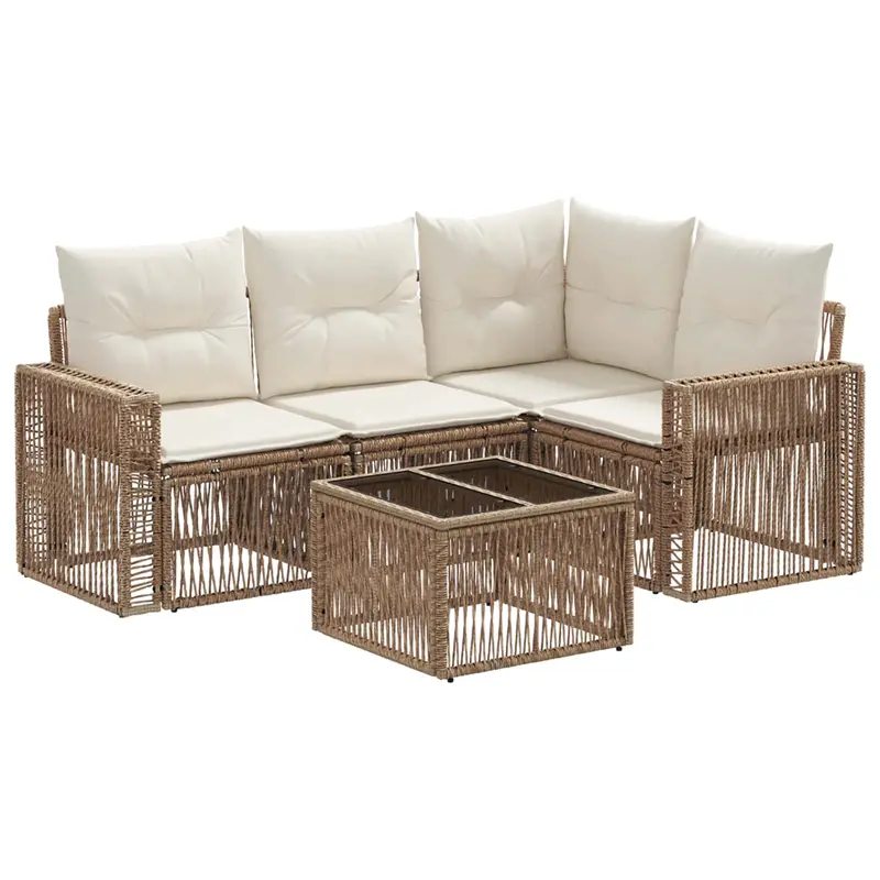 Conjunto de sofás de jardín 5 pcs Beige y blanco crema