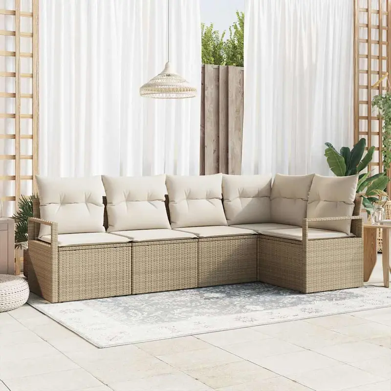 Conjunto de sofás de jardín 5 pcs Beige y ratán sintético