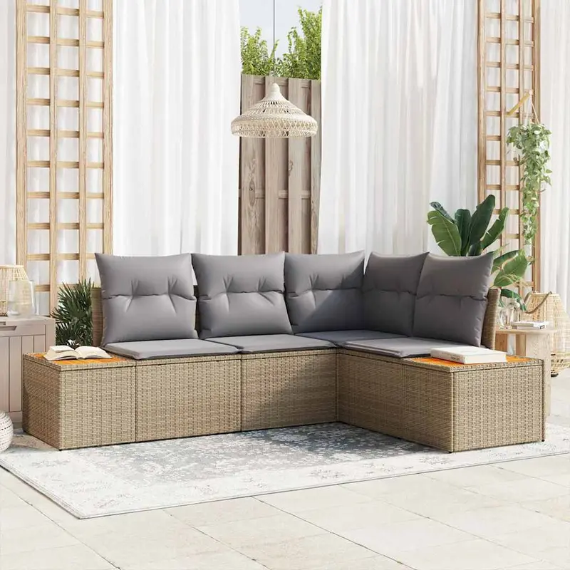 Conjunto de sofás de jardín 5 pcs Gris Claro Poliratán