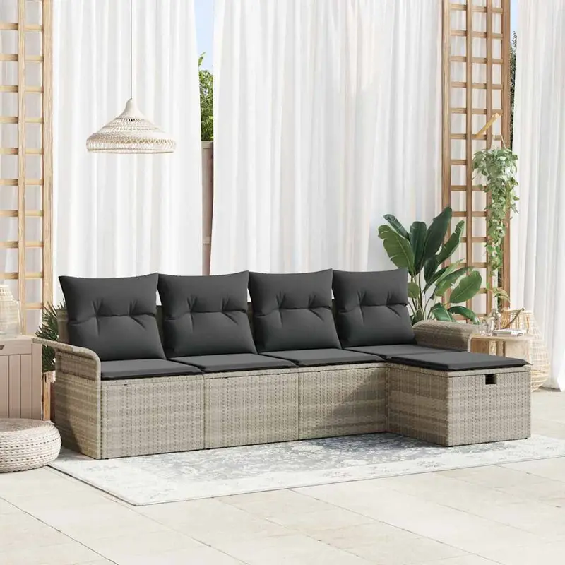 Conjunto de sofás de jardín 5 pcs Gris Claro ratán sintético