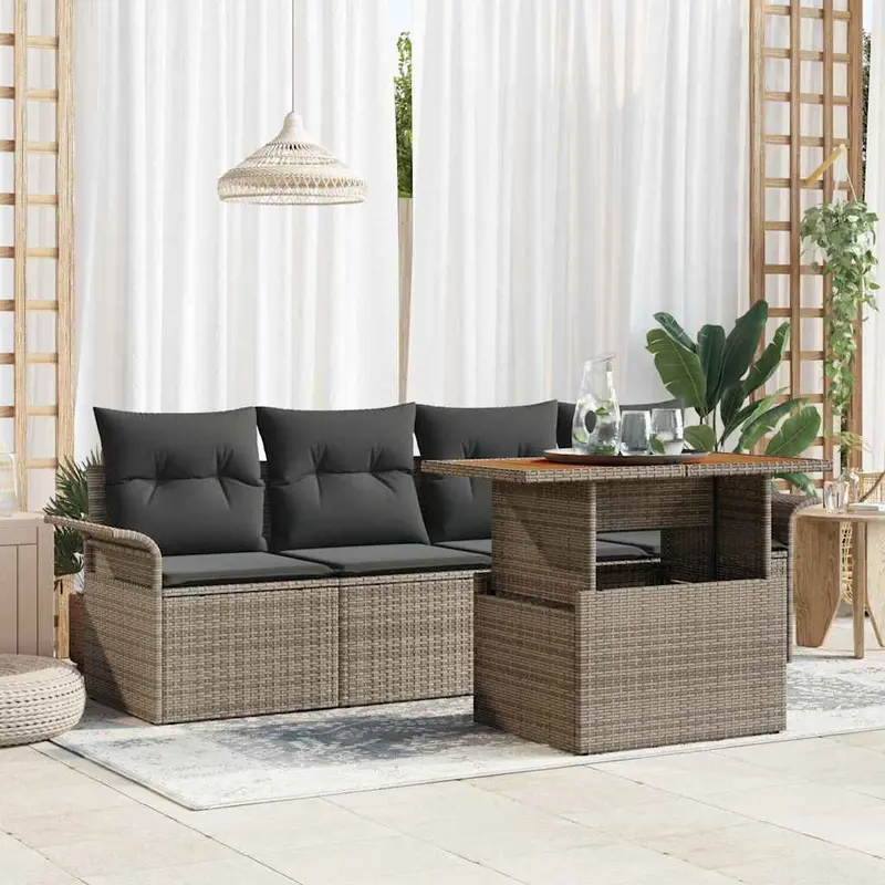 Conjunto de sofás de jardín 5 pcs Gris ratán sintético