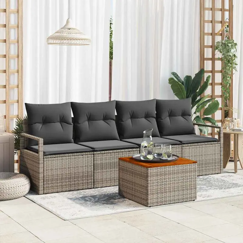 Conjunto de sofás de jardín 5 pcs Gris ratán sintético