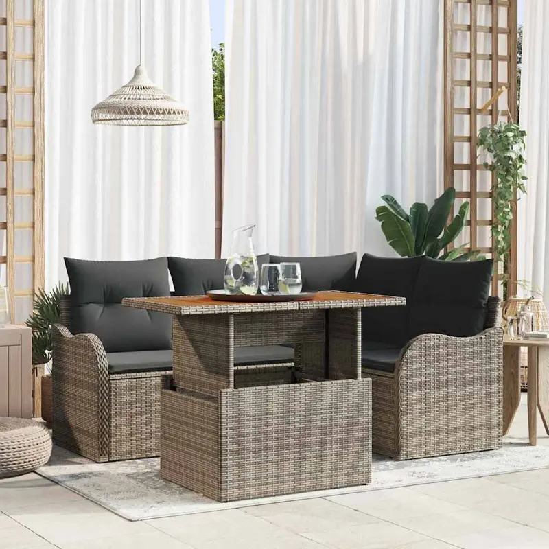 Conjunto de sofás de jardín 5 pcs Gris ratán sintético