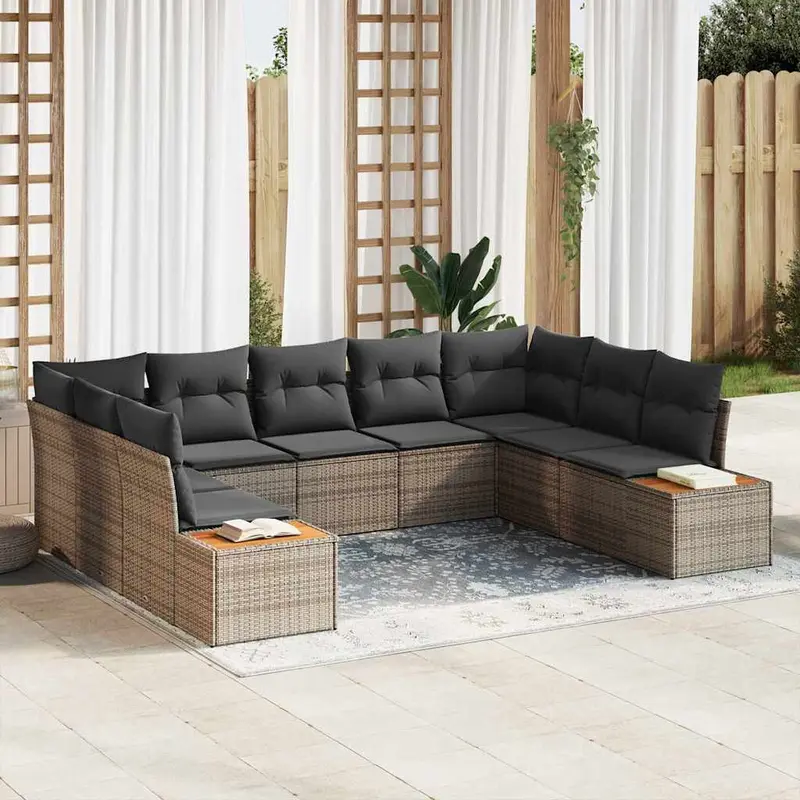 Conjunto de sofás de jardín 5 pcs Gris Ratán sintético