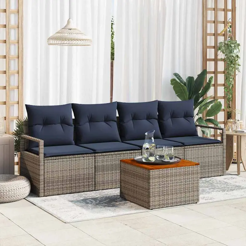 Conjunto de sofás de jardín 5 pcs Gris ratán sintético
