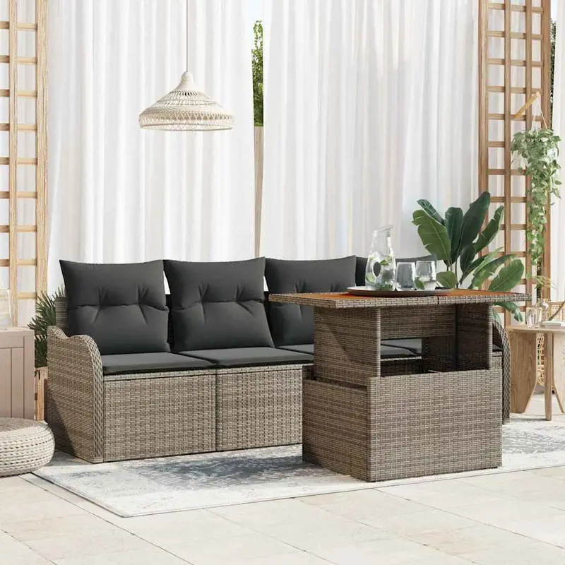 Conjunto de sofás de jardín 5 pcs Gris ratán sintético