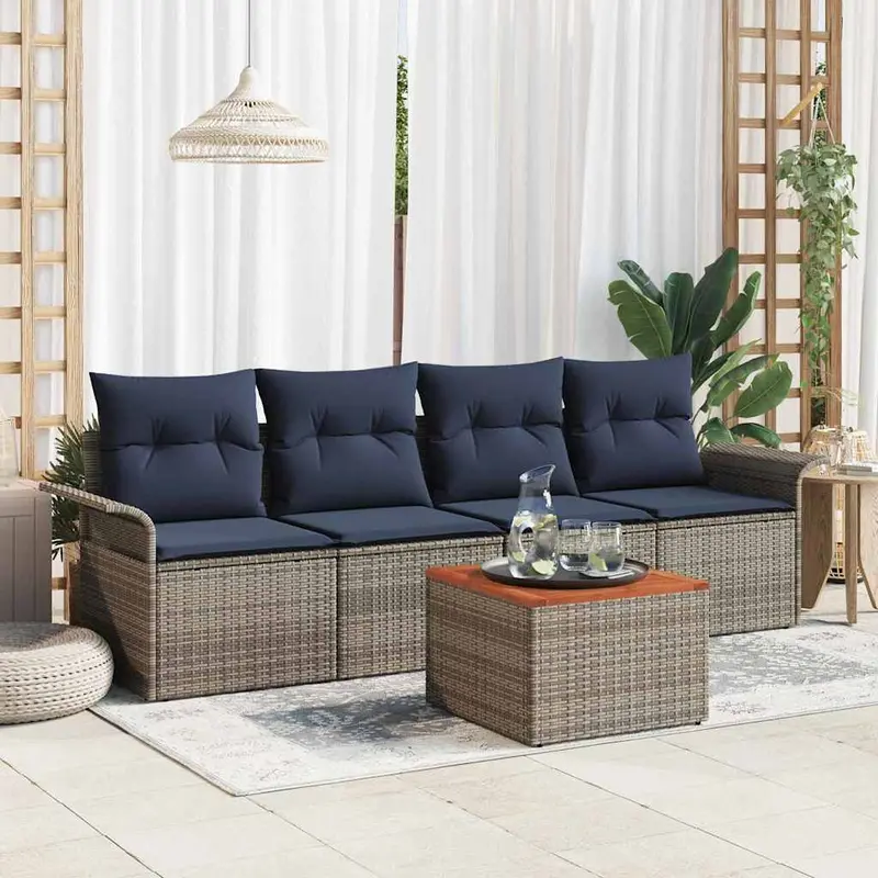 Conjunto de sofás de jardín 5 pcs Gris y azul marino