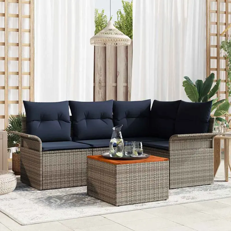 Conjunto de sofás de jardín 5 pcs Gris y azul marino