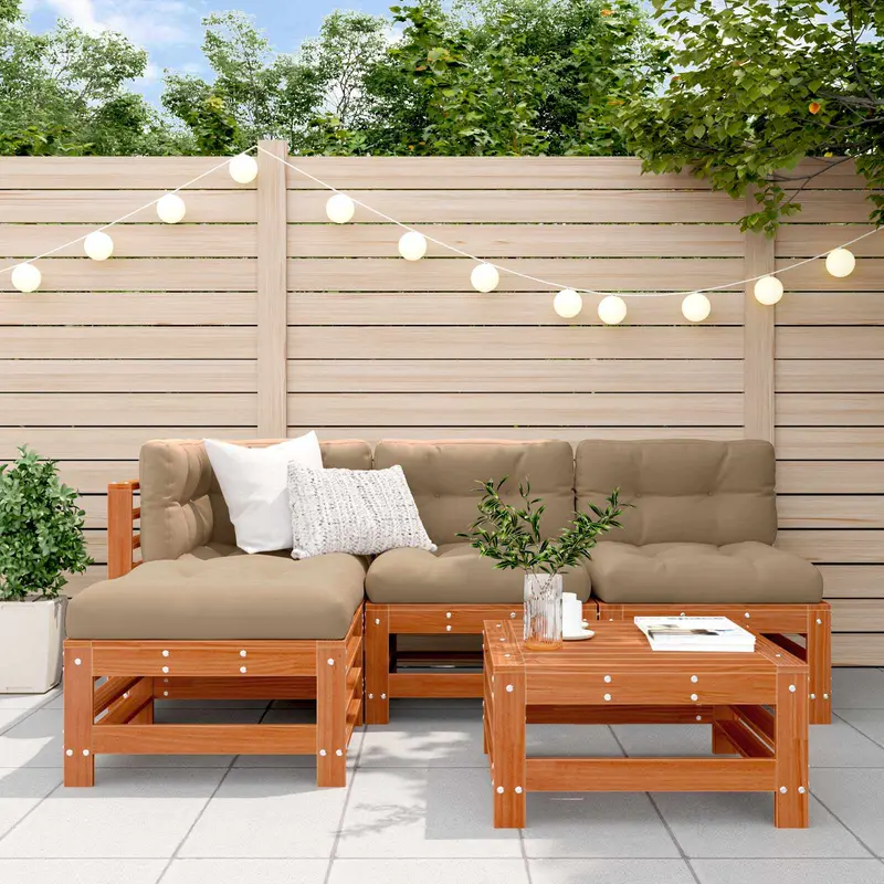 Conjunto de Sofás de Jardín 5 pcs Marrón Cera
