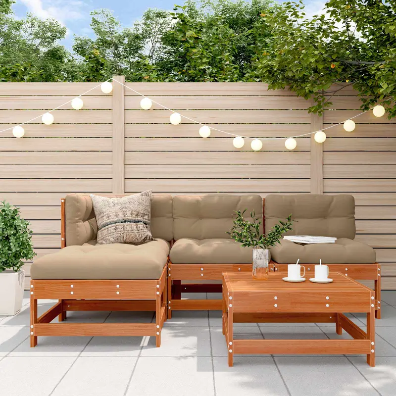 Conjunto de Sofás de Jardín 5 pcs Marrón Cera Pino macizo