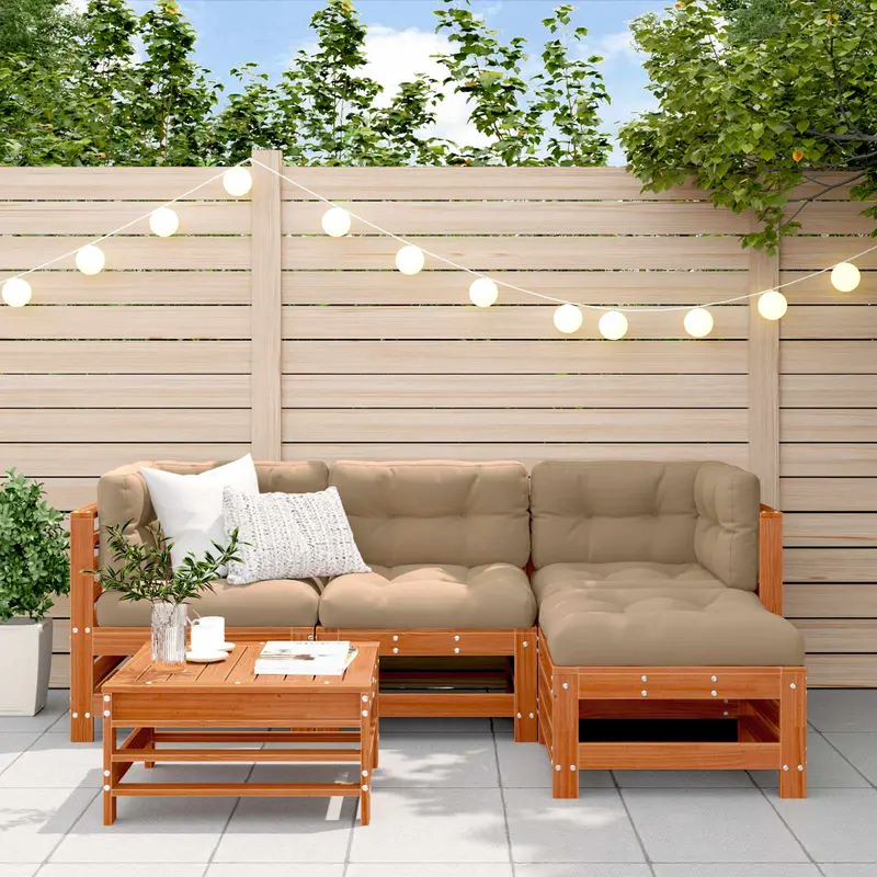 Conjunto de Sofás de Jardín 5 pcs Marrón Cera