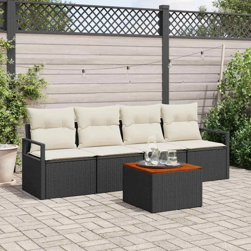 Conjunto de sofás de jardín 5 pcs Negro ratán sintético