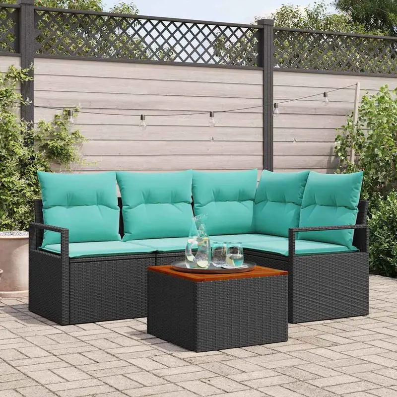 Conjunto de sofás de jardín 5 pcs Negro ratán sintético