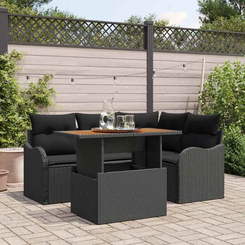 Conjunto de sofás de jardín 5 pcs Negro ratán sintético