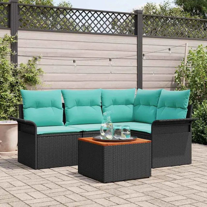 Conjunto de sofás de jardín 5 pcs Negro ratán sintético