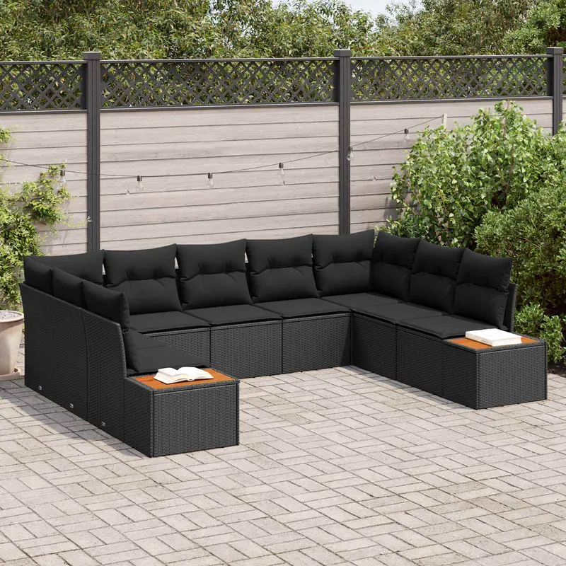 Conjunto de sofás de jardín 5 pcs Negro Ratán sintético