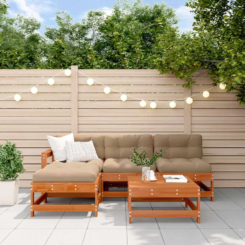 Conjunto de Sofás de Jardín 5 pcs Pino Marrón Encerado