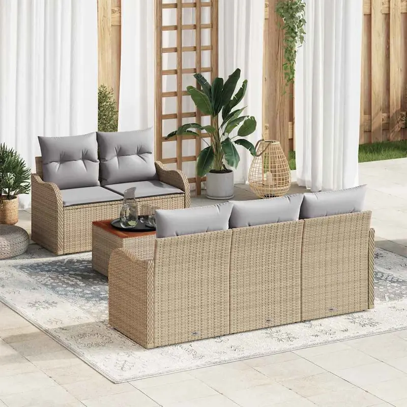 Conjunto de sofás de jardín 6 pcs Beige ratán sintético