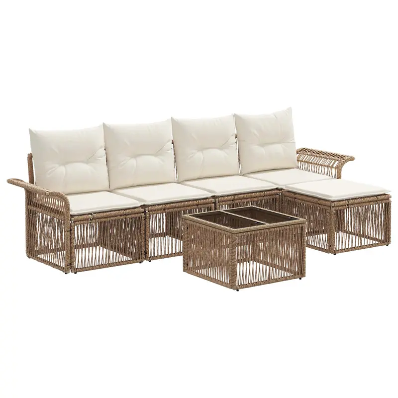 Conjunto de sofás de jardín 6 pcs Beige ratán sintético