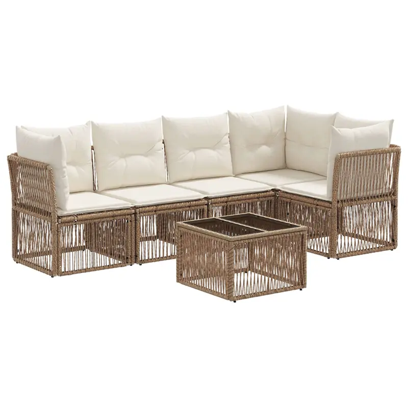 Conjunto de sofás de jardín 6 pcs Beige ratán sintético
