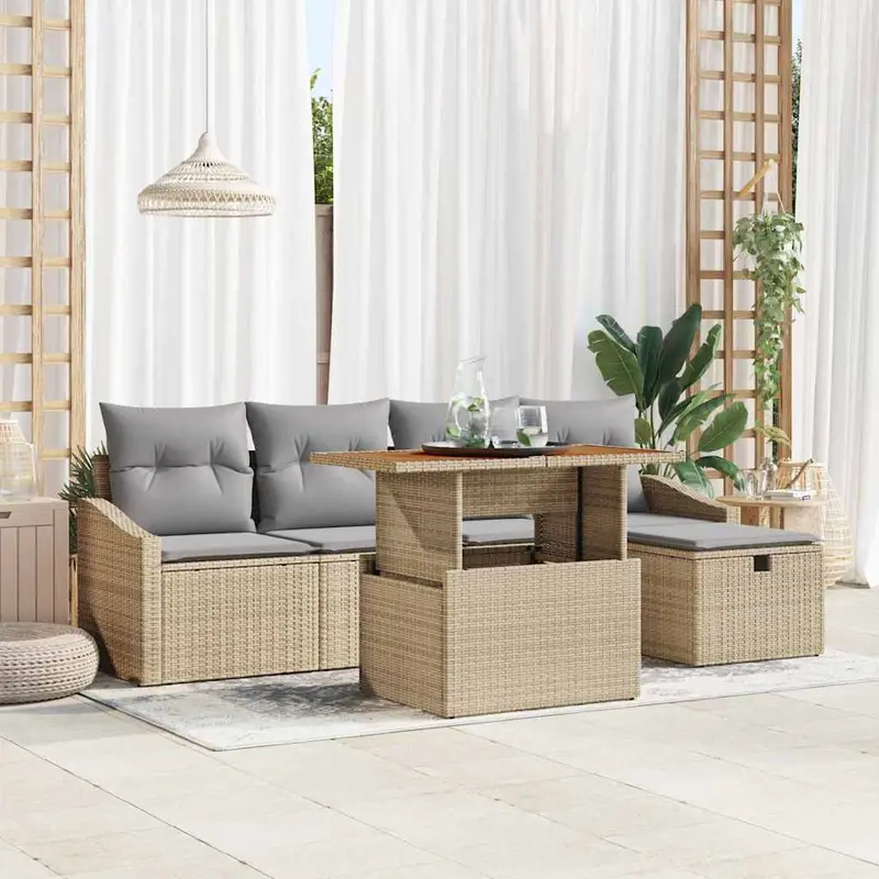 Conjunto de sofás de jardín 6 pcs Beige ratán sintético