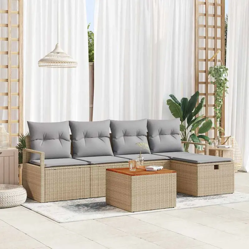 Conjunto de sofás de jardín 6 pcs Beige ratán sintético