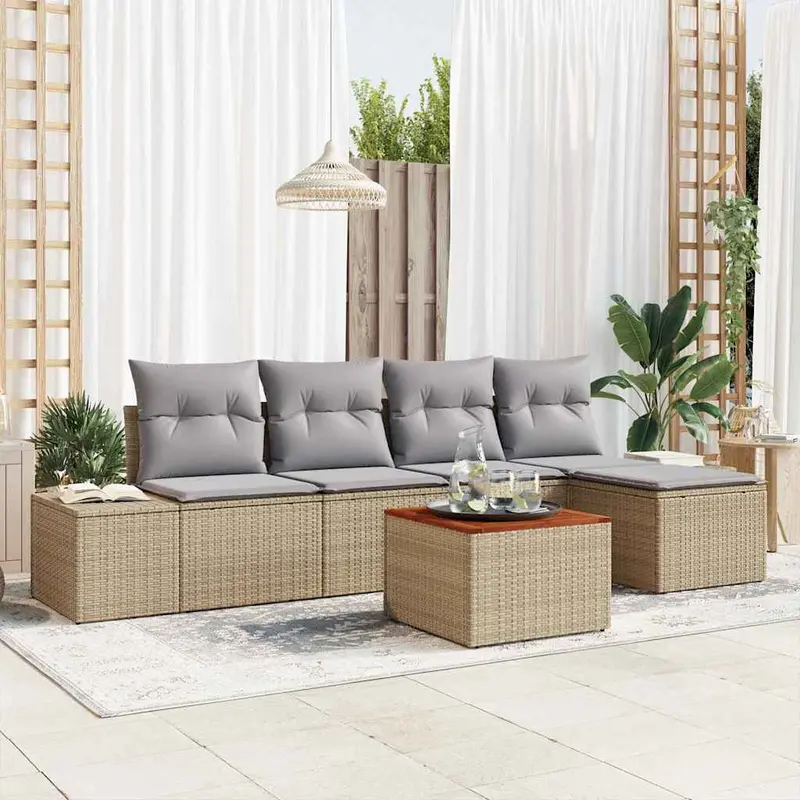 Conjunto de sofás de jardín 6 pcs Beige ratán sintético