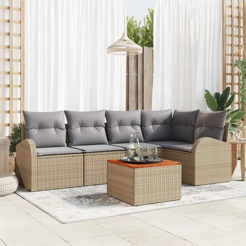 Conjunto de sofás de jardín 6 pcs Beige ratán sintético