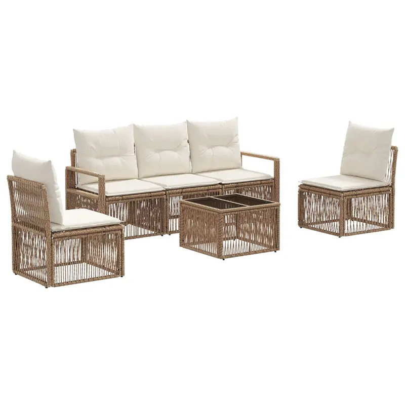 Conjunto de sofás de jardín 6 pcs Beige ratán sintético