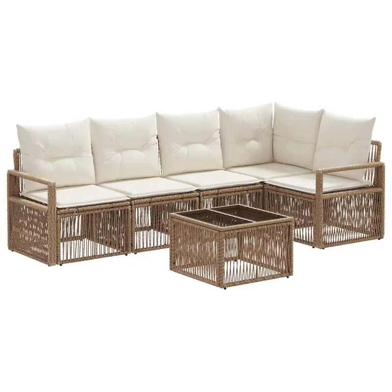 Conjunto de sofás de jardín 6 pcs Beige ratán sintético
