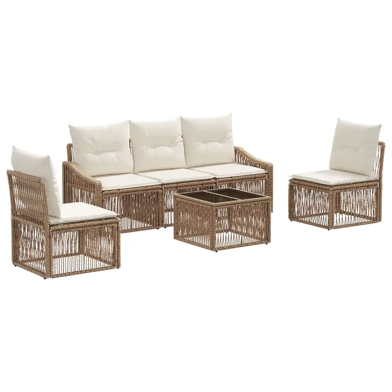 Conjunto de sofás de jardín 6 pcs Beige ratán sintético