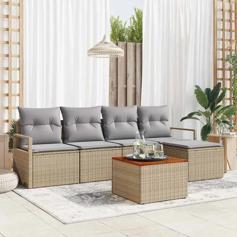 Conjunto de sofás de jardín 6 pcs Beige ratán sintético
