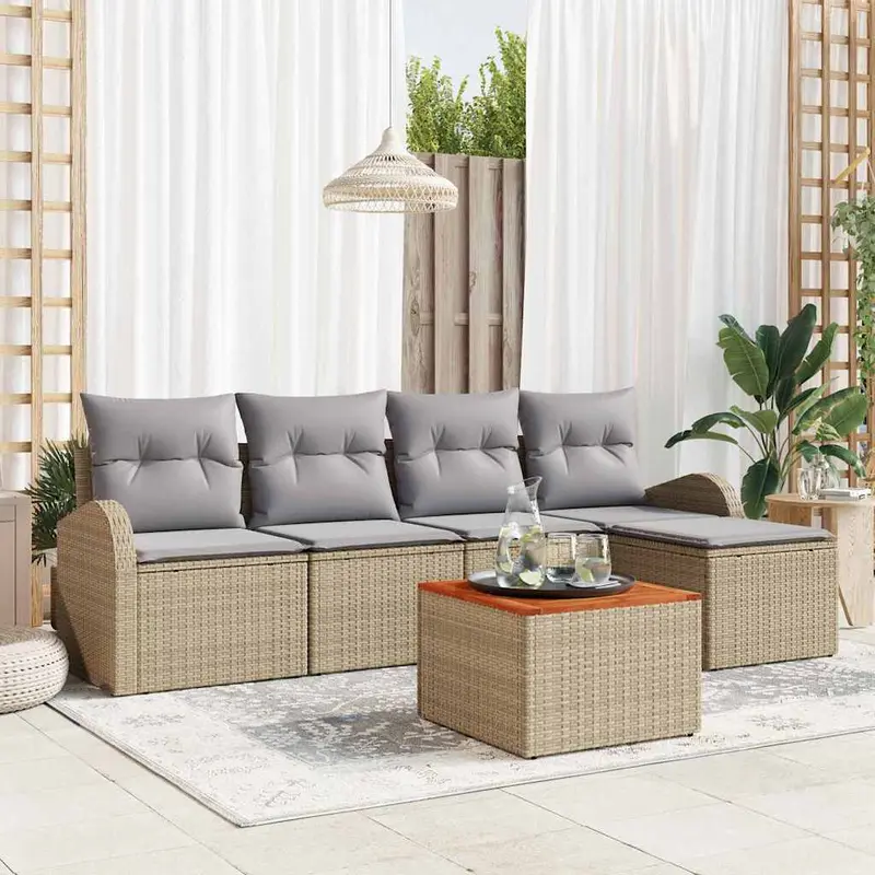 Conjunto de sofás de jardín 6 pcs Beige ratán sintético