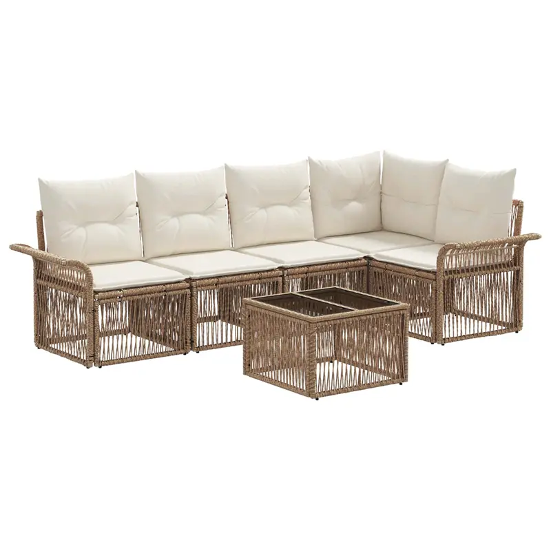 Conjunto de sofás de jardín 6 pcs Beige ratán sintético