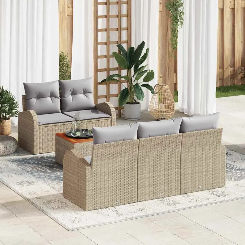 Conjunto de sofás de jardín 6 pcs Beige ratán sintético