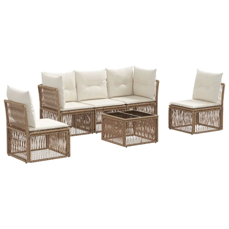 Conjunto de sofás de jardín 6 pcs Beige ratán sintético