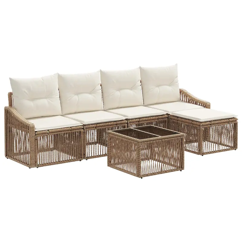 Conjunto de sofás de jardín 6 pcs Beige ratán sintético
