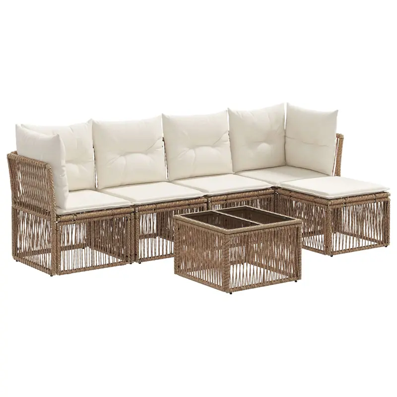 Conjunto de sofás de jardín 6 pcs Beige ratán sintético