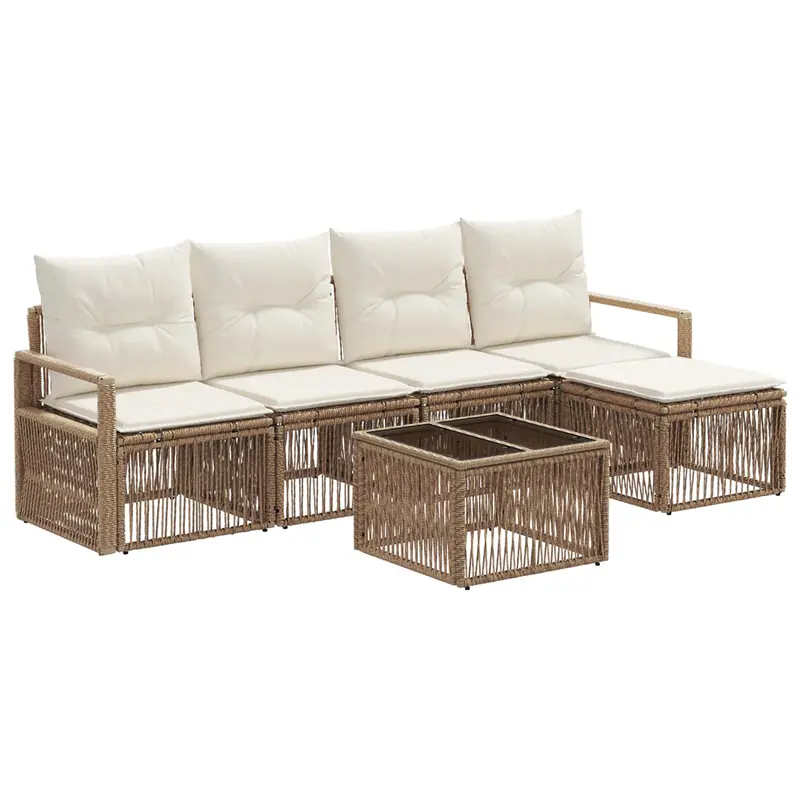 Conjunto de sofás de jardín 6 pcs Beige ratán sintético
