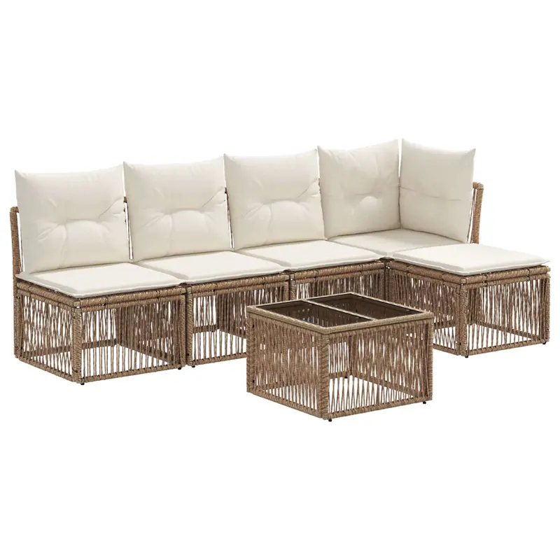 Conjunto de sofás de jardín 6 pcs Beige ratán sintético