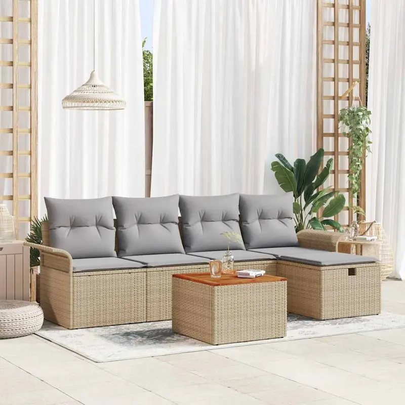 Conjunto de sofás de jardín 6 pcs Beige ratán sintético