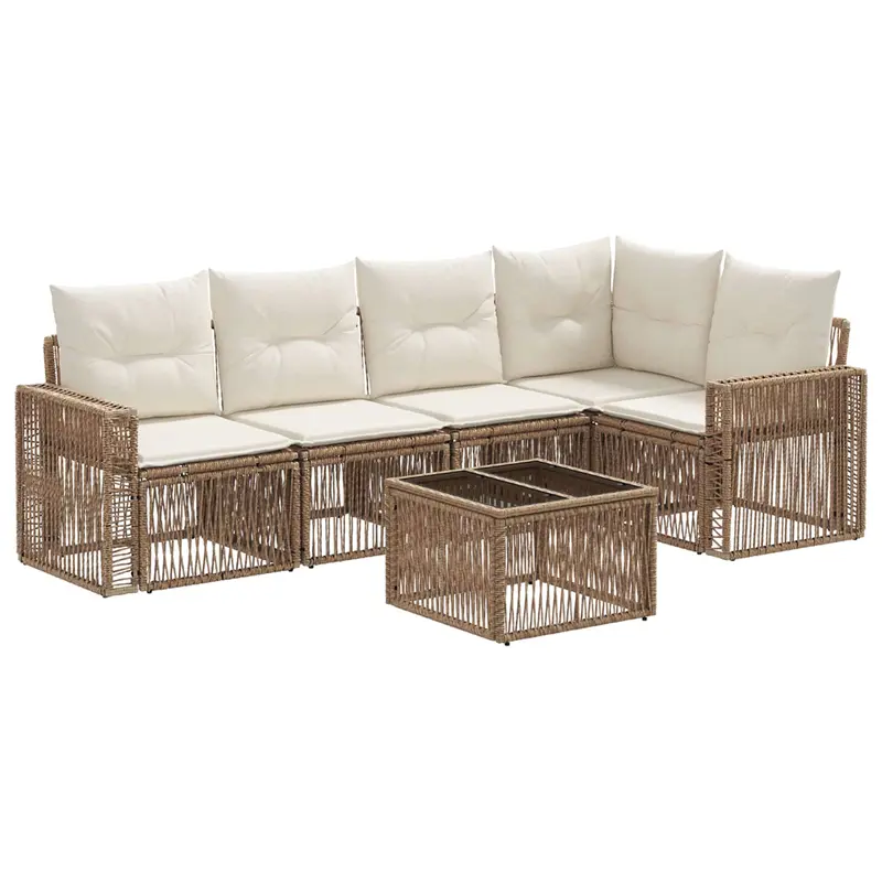Conjunto de sofás de jardín 6 pcs Beige y blanco crema
