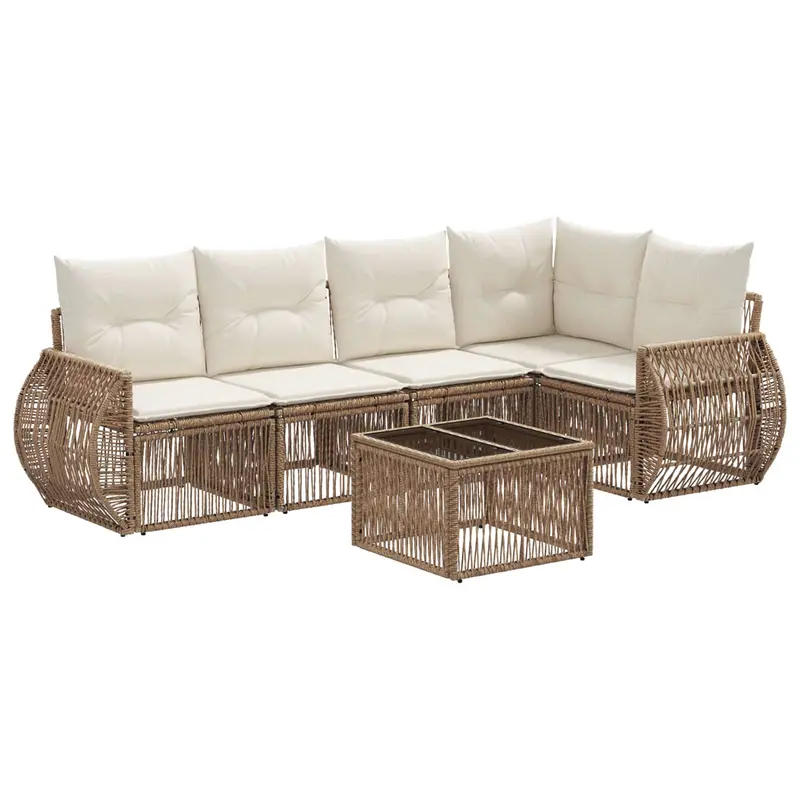 Conjunto de sofás de jardín 6 pcs Beige y blanco crema