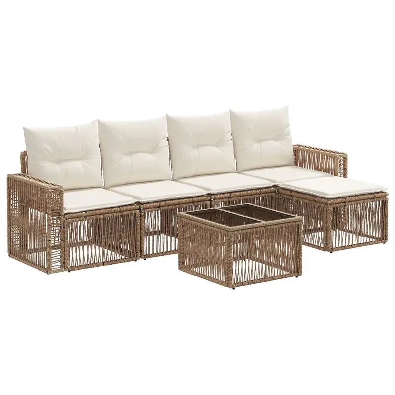 Conjunto de sofás de jardín 6 pcs Beige y blanco crema