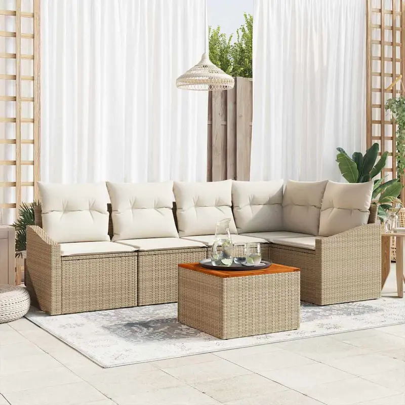 Conjunto de sofás de jardín 6 pcs Beige y Crema ratán sintético